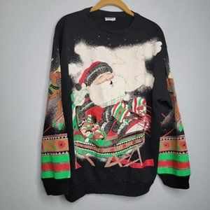 L Painted Vintage Santa Sweatshirt Christmas Holiday Sweater CC